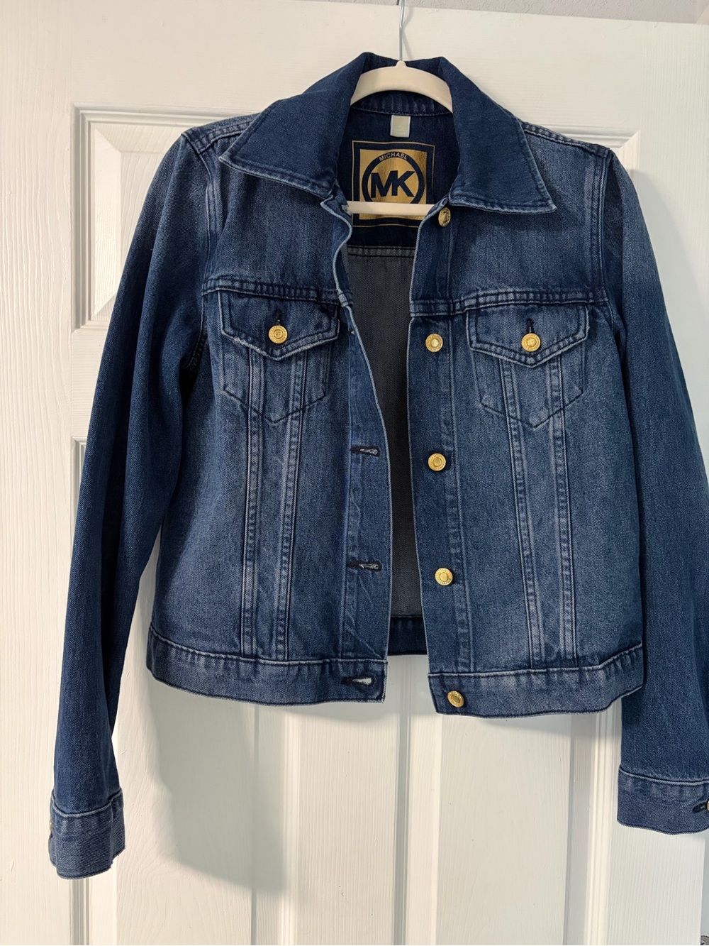 Michael Kors Classic Indigo Denim Jacket with Gold Buttons